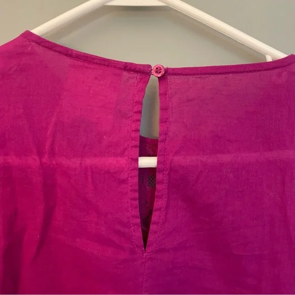 FARM Rio Anthropologie "Kelsie" Magenta V-Neck Boho Colorful Puff Sleeve Blouse - Picture 9 of 15